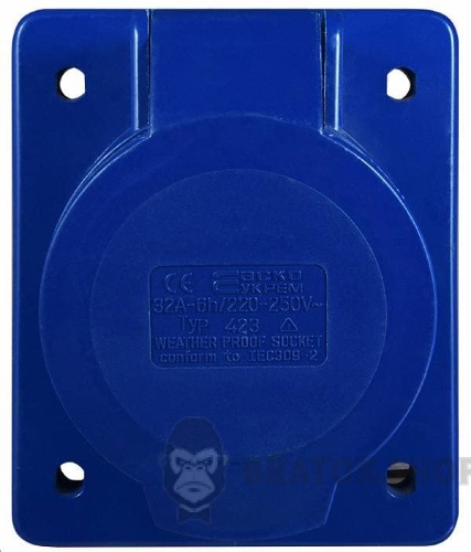 Розетка-гнездо силовая врезная ГВ 32А/3 220V 2Р+РЭ (423) АСКО-Укрем A0080030004 синий