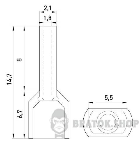 Ізольований наконечник e.terminal.stand.te.2.0.75.orange (TE7508 orange) 2x0,75  кв.мм, помаранчевий, 100шт