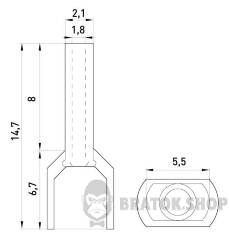 Ізольований наконечник e.terminal.stand.te.2.0.75.orange (TE7508 orange) 2x0,75 кв.мм, помаранчевий, 100шт