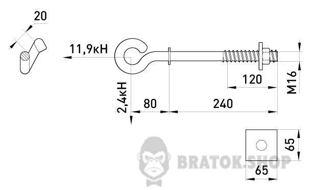 Сквозной крюк e.through.hook.pro.240.16, 240мм, М16 p031002 в Киеве