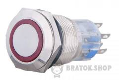 TYJ 19-272 Кнопка металева пласка з підсвічуванням, 2NO+2NC, червона 220V.