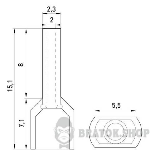 Ізольований наконечник e.terminal.stand.te.2.1.white (TE1008 white) 2x1  кв.мм, білий, 100шт