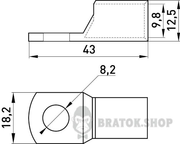 Мідний луджений кабельний наконечник e.end.stand.c.50, D8.2