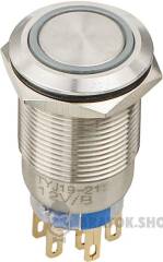 TYJ 19-272 Кнопка металева пласка з підсвічуванням, 2NO+2NC, синя 12V.
