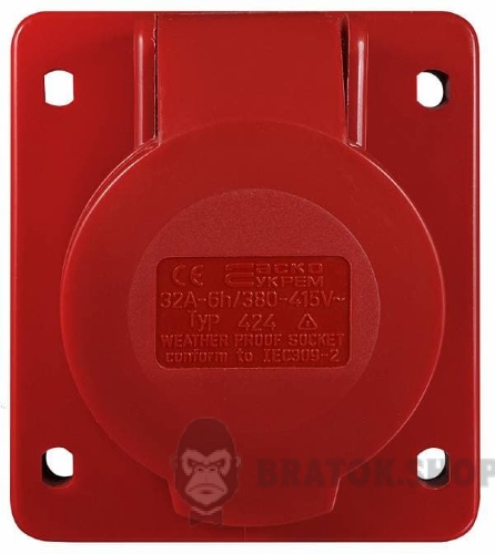 Розетка-гнездо силовая врезная ГВ 32А/4 400V 3Р+РЭ (424) АСКО-Укрем A0080030005 красный