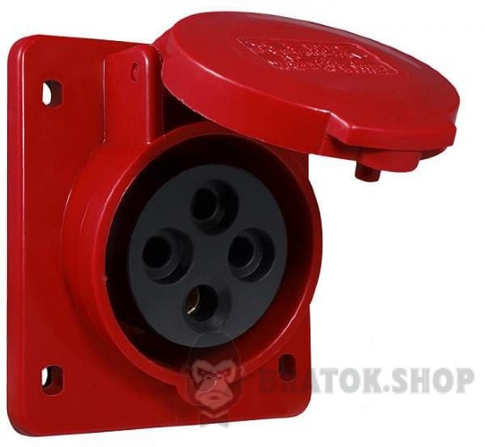 Розетка-гнездо силовая врезная ГВ 32А/4 400V 3Р+РЭ (424) АСКО-Укрем A0080030005 красный