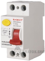 Вимикач диференційного струму e.industrial.rccb.2.63.30, 2р, 63А, 30мА