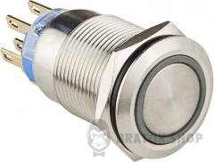 TYJ 19-272 Кнопка металева пласка з підсвічуванням, 2NO+2NC, зелена 12V.