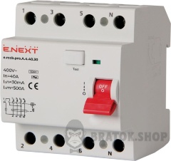 Вимикач диференційного струму e.rccb.pro.A.4.40.30, 4р, 40А, 30мА, тип А