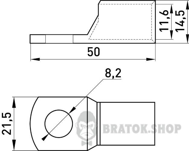 Мідний луджений кабельний наконечник e.end.stand.c.70, D8.2