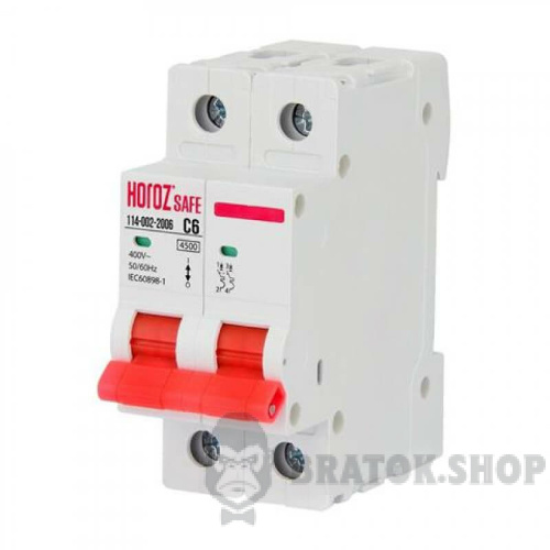 Автоматичний вимикач 2P 10A C 4.5кА Horoz Electric Safe (114-002-2010-010)