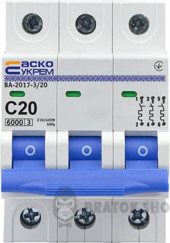 Автоматический выключатель 3p 20A C 6kA АСКО-УКРЕМ ВА-2017 A0010170022 в Сумах