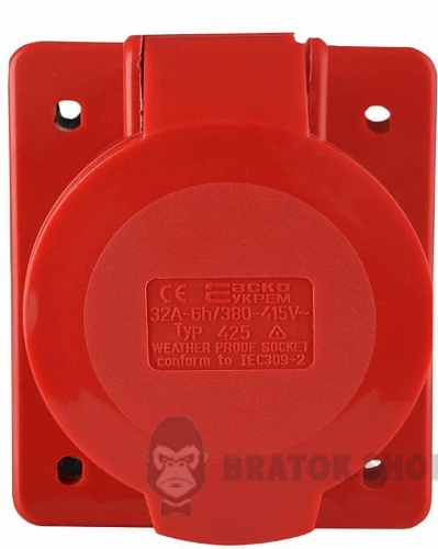 Розетка-гнездо силовая врезная ГВ 32А/5 400V 3Р+N+РЕ (425) АСКО-Укрем A0080030006 красный