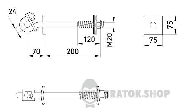 Сквозной крюк e.through.hook.pro.250.20.s, 200мм, М20 с предохранительной пластиной p032001 в Киеве