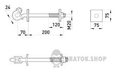 Сквозной крюк e.through.hook.pro.250.20.s, 200мм, М20 с предохранительной пластиной