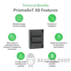 Розподільчий щит навісний, 2 ряди, 13 модулів, димчасті двері, PrismaSeT XS