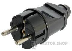 Вилка бытовая e.plug.straight.004.16,з ж/к, 16А прямая черная