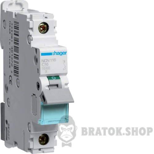 Автоматичний вимикач 1P 16A C 10kA Hager NCN116 у Сумах