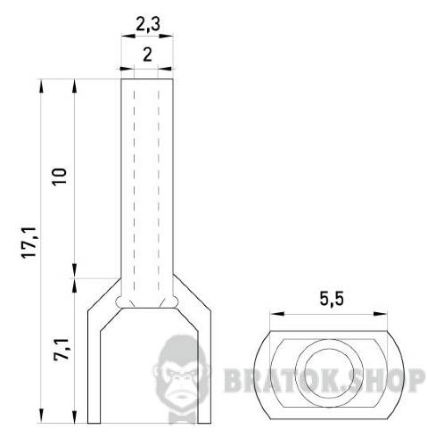 Ізольований наконечник e.terminal.stand.te.2.1.red (TE1010 red) 2x1  кв.мм, червоний, 100шт