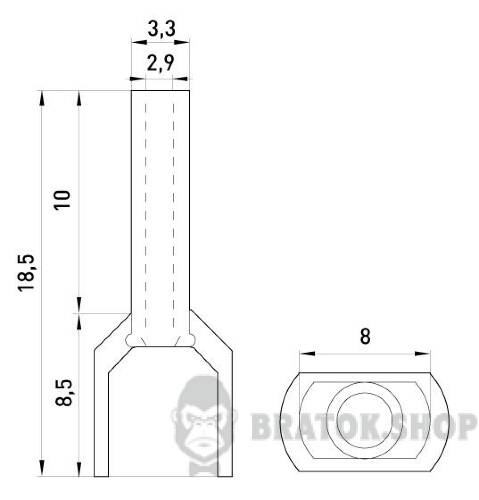 Ізольований наконечник e.terminal.stand.te.2.2.5.red (TE2510 red) 2x2,5  кв.мм, червоний, 100шт