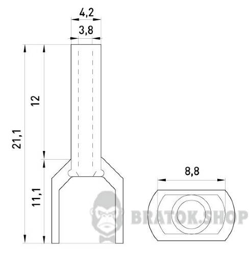 Ізольований наконечник e.terminal.stand.te.2.4.orange (TE4012 orange) 2x4  кв.мм, помаранчевий, 100шт