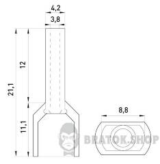 Ізольований наконечник e.terminal.stand.te.2.4.orange (TE4012 orange) 2x4 кв.мм, помаранчевий, 100шт