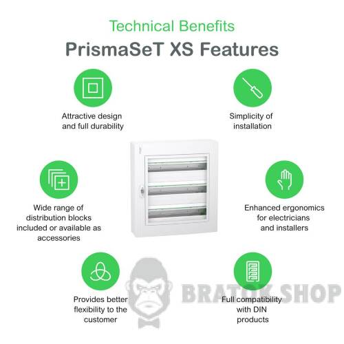 Розподільчий щит навісний, 3 ряди, 24 модулі, прозорі двері, PrismaSeT XS LVSXR324 у Сумах