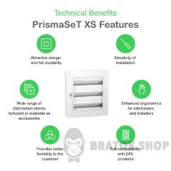 Розподільчий щит навісний, 3 ряди, 24 модулі, прозорі двері, PrismaSeT XS