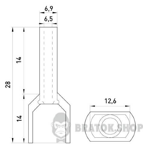Ізольований наконечник e.terminal.stand.te.2.10.brown (TE10-14 brown) 2x10 кв.мм, коричневий, 100шт