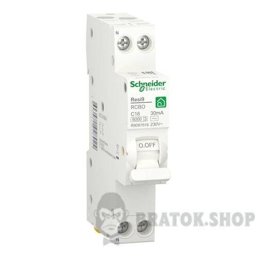 Дифференциальный автоматический выключатель 1P+N 16А 30 мА 6кА Тип A Schneider Electric Resi9 R9D87616