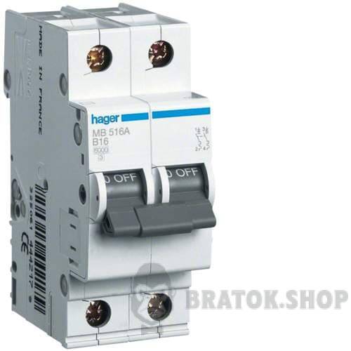 Автоматический выключатель 2P (1P+N) 16A B 6kA Hager MB516A в Киеве