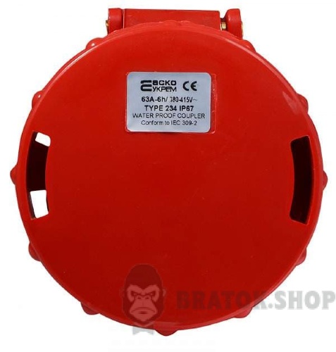 Розетка-гнездо силовая переносная ГП 63A/4 400V 3P+PE (234) АСКО-Укрем A0080020008 красный