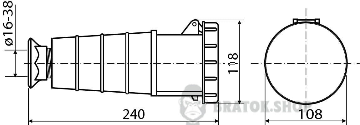 Розетка-гнездо силовая переносная ГП 63A/4 400V 3P+PE (234) АСКО-Укрем A0080020008 красный