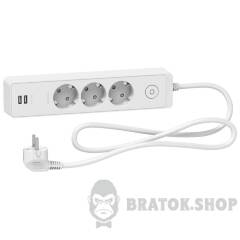 Подовжувач 3 роз. з заз.+2*USB біл 1.5 м
