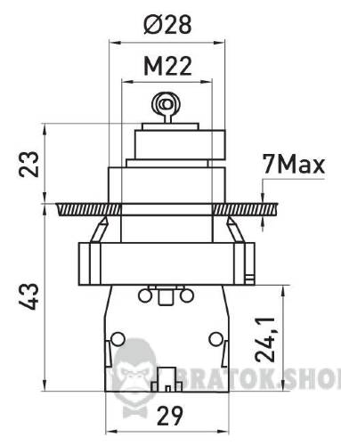 Перемикач з ключем e.mb.bg45.lrr на 2 фіксованих положення "1-0", 1NO+1NC (ключ виймається ліворуч і праворуч)