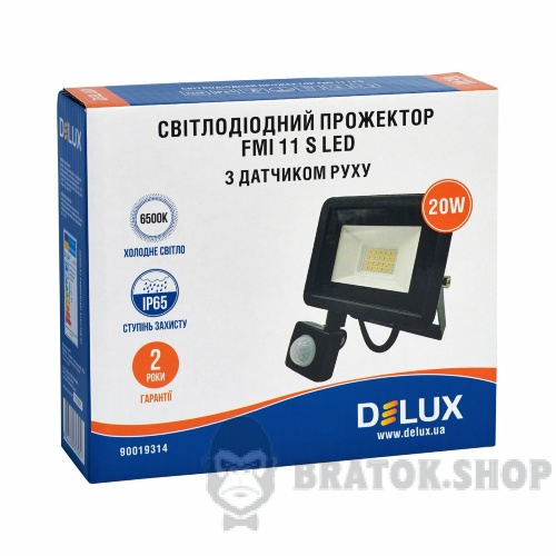 Прожектор світлодіодний LED 20 Вт 6500K IP65 DELUX FMI 11 S чорний з датч. руху