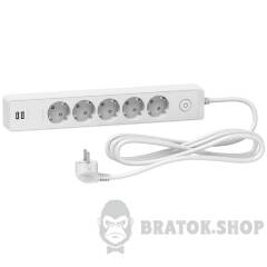 Подовжувач 5 роз. з заз.+2*USB білий 3 м