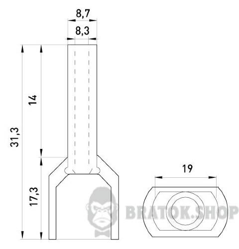 Ізольований наконечник e.terminal.stand.te.2.16.grey (TE16-14 grey) 2x16 кв.мм, сірий, 100шт