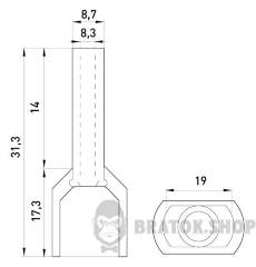 Ізольований наконечник e.terminal.stand.te.2.16.grey (TE16-14 grey) 2x16 кв.мм, сірий, 100шт