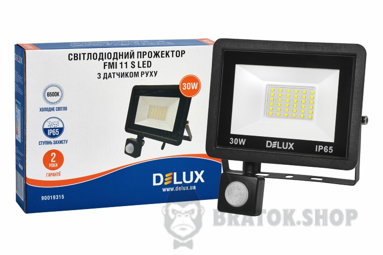 Прожектор світлодіодний LED 30 Вт 6500K IP65 DELUX FMI 11 S чорний з датч. руху