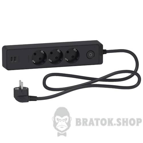 Подовжувач 3 роз з заз.+2*USB чорн 1.5 м ST943U1B в Киеве