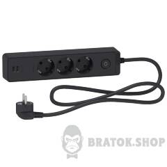 Подовжувач 3 роз з заз.+2*USB чорн 1.5 м