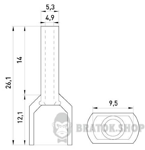 Ізольований наконечник e.terminal.stand.te.2.6.black (TE6014 black) 2x6 кв.мм, чорний, 100шт в Сумах