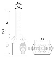 Ізольований наконечник e.terminal.stand.te.2.6.black (TE6014 black) 2x6 кв.мм, чорний, 100шт