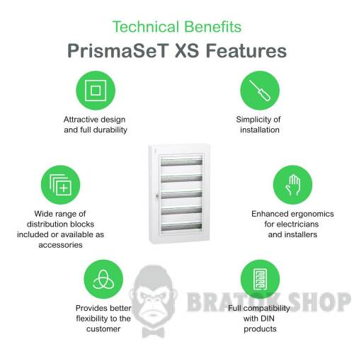 Розподільчий щит навісний, 5 рядів, 24 модулі, прозорі двері, PrismaSeT XS LVSXR524 у Сумах