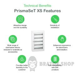 Розподільчий щит навісний, 5 рядів, 24 модулі, прозорі двері, PrismaSeT XS
