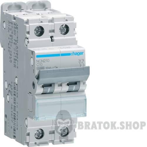Автоматичний вимикач 2P (1P+N) 10A C 10kA Hager NCN210