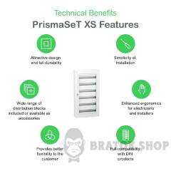 Розподільчий щит навісний, 6 рядів, 24 модулі, прозорі двері, PrismaSeT XS
