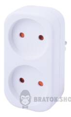 Тройник бытовой e.socket.002.10.2, 2 гнезда, 2P, 10А, без заземления