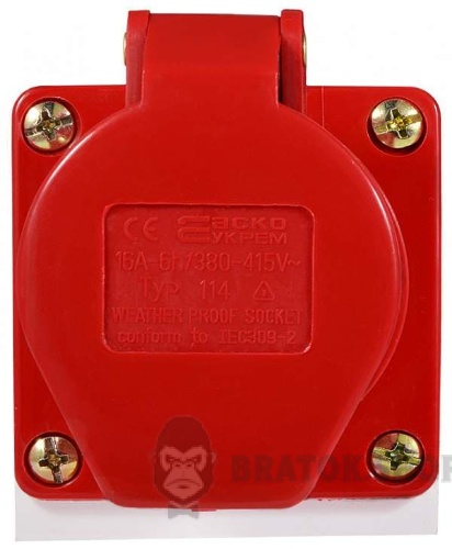 Розетка-гнездо силовая стационарная ГC 16A/4 400V 3P+PE (114) АСКО-Укрем A0080040002 красный